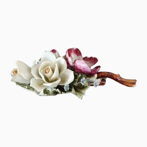 Hand Painted Porcelain Branch of Flowers by Capodimonte, 1990s, Set of 2