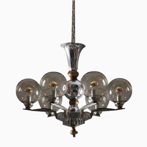 Art Nouveau Chandelier in Chrome and Brass, 1920s
