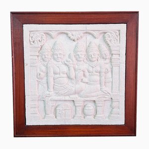 Vintage Carved Stone Wall Plaque in Frame