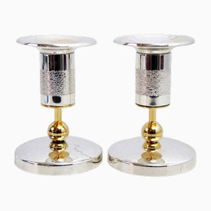 Italian Silver-Plated and Brass Candleholders, 1960s, Set of 2