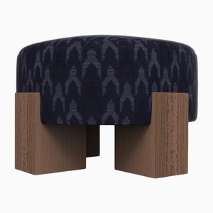Cassette Pouf in Outside Baldac Blue Fabric and Smoked Oak by Alter Ego for Collector