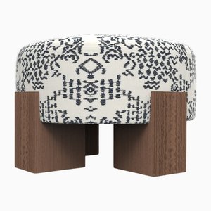 Pouf Cassette en Tissu Bleu Kolymbetra et Chêne Fumé par Alter Ego pour Collector