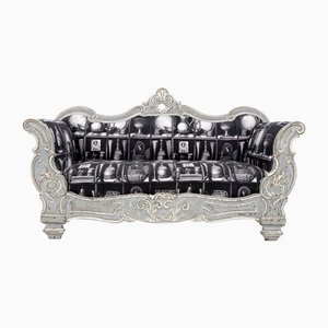 Italienisches Sofa im Charles X Stil mit Fornasetti Leinenstoff, 1940er