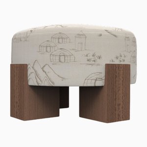 Cassette Pouf in Outside Tarim Beige Fabric and Smoked Oak by Alter Ego for Collector