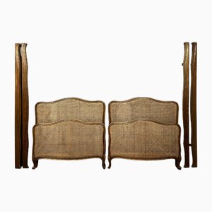 Lits Style Louis XV en Noyer et Cannage, Set de 2