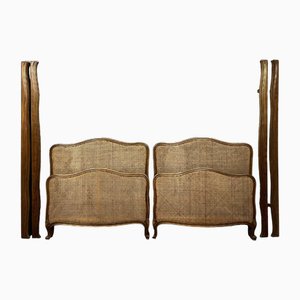Louis XV Style Beds in Walnut and Cane, Set of 2