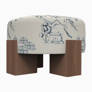 Pouf Cassette en Tissu Extérieur Tarim Bleu et Chêne Fumé par Alter Ego pour Collector