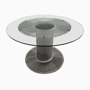 Italian Pedestal Dining Table in Chrome and Glass by Verner Panton, 1970s