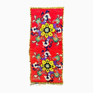 Tapis Berbère Boucherouite Rouge Tissé Main Traditionnel, Maroc, 1980s