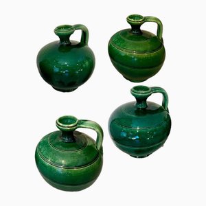 Jarras españolas de cerámica verde, España, años 70. Juego de 4
