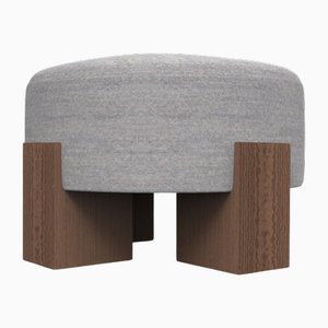 Pouf Cassette en Tissu Extérieur Gris Tricot et Chêne Fumé par Alter Ego pour Collector