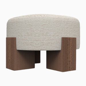 Pouf Cassette en Tissu Extérieur Tricot Blanc Cassé et Chêne Fumé par Alter Ego pour Collector