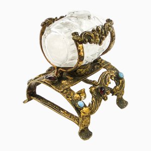 Böhmischer Biedermeier Parfumflakon aus Bronze & Kristallglas, 1850er