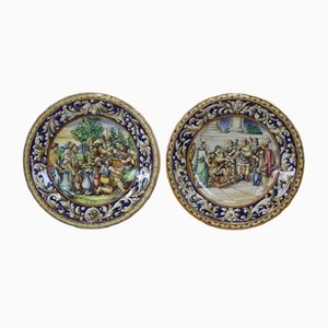 Piatti da parete decorativi in maiolica, fine XIX secolo, set di 2