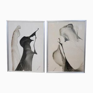 Stefano Colombo, Composiciones abstractas, años 70, Temple sobre papel, enmarcado, Juego de 2