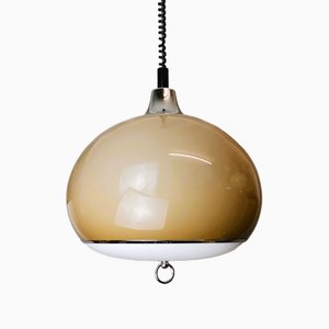 Dutch Mid-Century Modern Mushroom-Colored Acrylic Retractable Hanging Lamp attributed to Dijkstra, 1970s