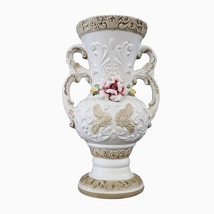 Hand-Painted Porcelain Biscuit Vase by Capodimonte, 1990s