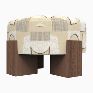 Pouf Cassette en Tissu Hymne Beige et Chêne Fumé par Alter Ego pour Collector