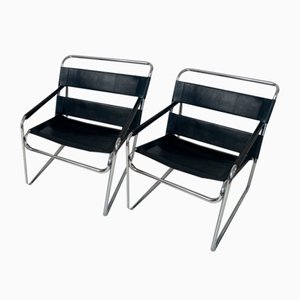 Vintage Chrome Frame Sling Leather Chairs, 1970s