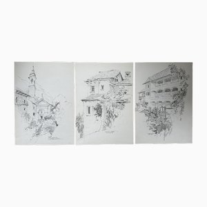 Jan Kristofori, Swiss Motives/Tessin Houses, Original Pencil Sketches, Set of 3