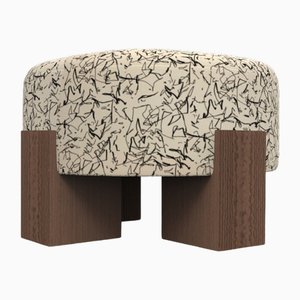 Cassette Pouf in Kirkby Design Scribble Monochrome Fabric and Smoked Oak by Alter Ego for Collector