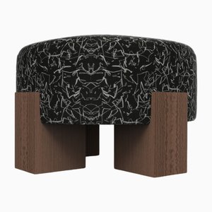 Cassette Pouf in Kirkby Design Scribble Noir Fabric and Smoked Oak by Alter Ego for Collector