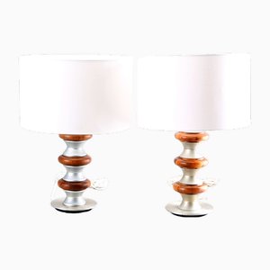 Wood and Metal Table Lamp, 1970s, Set of 2