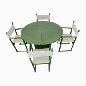 Italian Extendable Dining Table and Chairs in Wood and Fabric Chairs, 1970s, Set of 5