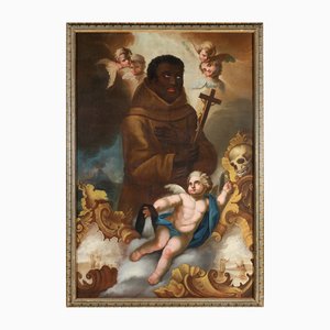 Benedict the Moor, Large-Format Depiction of the Saint, 18th Century, Oil on Canvas