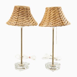 Table Lamp in Glass with Original Straw Shades from Boréns Boras, 1960, Set of 2