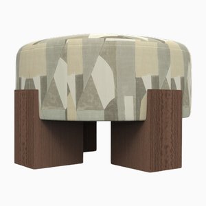 Cassette Pouf in District Alabaster Fabric and Smoked Oak by Alter Ego for Collector