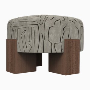 Cassette Pouf in Graffito Graphite Fabric and Smoked Oak by Alter Ego for Collector