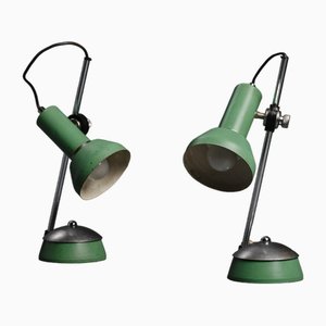 Vintage Green Table Lamps with Steel Details, 1970s, Set of 2