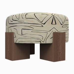 Cassette Pouf in Graffito Linen Onyx Fabric and Smoked Oak by Alter Ego for Collector