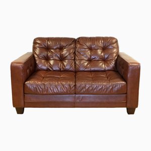 Chesterfield Style Brown Leather 2-Seater Sofa in the style of Knoll