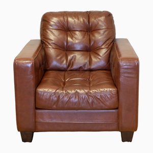 Chesterfield Style Brown Leather Armchair in the style of Knoll