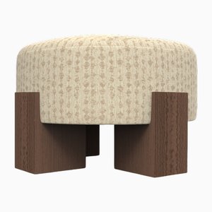 Cassette Pouf in Serai Alabaster Fabric and Smoked Oak by Alter Ego for Collector