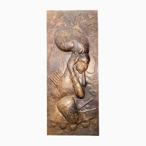 Maitre Kalumba, Large Mural of Woman with Child and Drum, 1970s, Copper