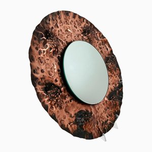 Brutalist Mirror in Hammered Copper in the style of A. Bragalini, Italy, 1950s