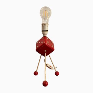 American Red & Cream Atomic Tripod Dice Table Lamp, 1950s