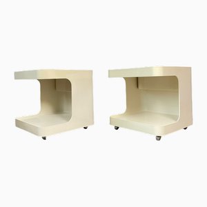 Space Age Nightstands or Side Tables in Plastic on Wheels by Marcello Siard for Collezioni Longato, Set of 2