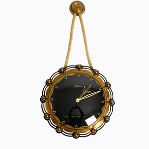 Mechanische Mid-Century Atlanta Wanduhr mit 10-Tage-Uhrwerk und Gongschlag im maritimen Design, 1950er