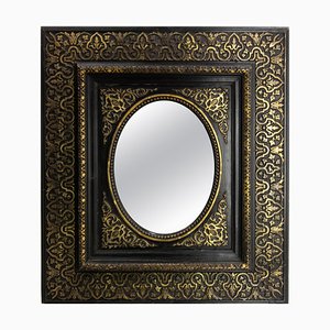 Espejo de pared francés Napoleon III en dorado y negro de estuco y madera, década de 1880