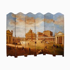Screen with Saint Peters Square in Rome Painting, 20th Century