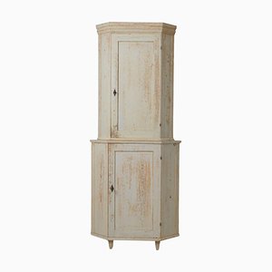 Antique Northern Swedish Gustavian Style Country House White Corner Cabinet