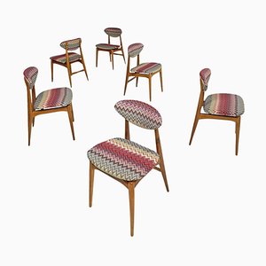 Italian Mid-Century Modern Wooden Chairs with Missoni Fabric, 1960s, Set of 6
