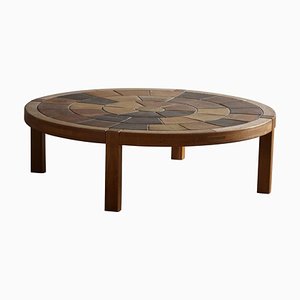 Danish Modern Round Coffee Table with Ceramic Tiles attributed to Sallingeboe, 1981