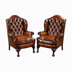 Fauteuils en Cuir, 1920s, Set de 2