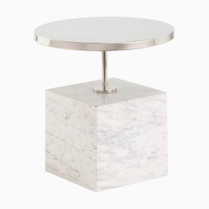 White Marble and Nickel Side Table by Thai Natura