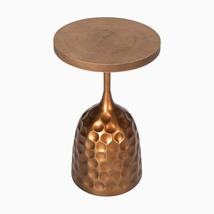 Natural Wood and Golden Metal Side Table by Thai Natura